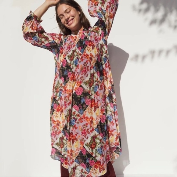 Anthropologie Shara Floral Pleated Midi Dress Size XS - Picture 2 of 15